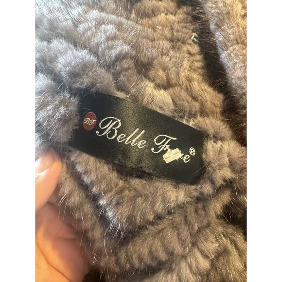 Belle Fare Denmark Woven Mink Fur Skin Grey Poncho L - Picture 11 of 12